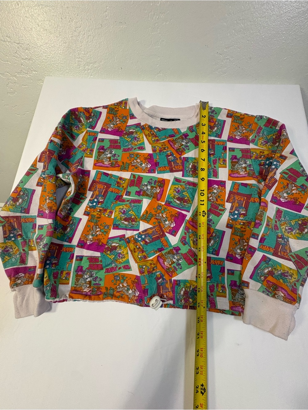Sz XS Colorful Patchwork Graphic Crewneck Sweater - Multicolor